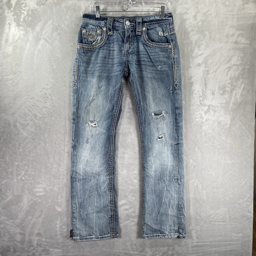 Rock Revival Jeans men's 29x31 Tyson Relaxed Straight Fit Blue Denim Distressed